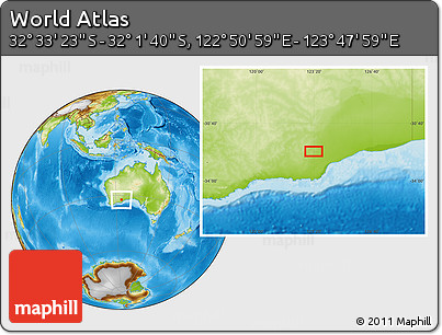 Physical Location Map of the Area around 32° 17' 31" S, 123° 19' 29" E