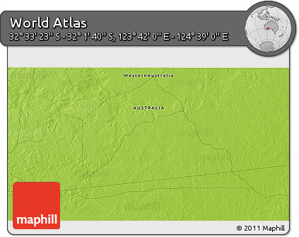 Physical 3D Map of the Area around 32° 17' 31" S, 124° 10' 30" E