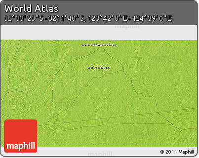 Physical 3D Map of the Area around 32° 17' 31" S, 124° 10' 30" E