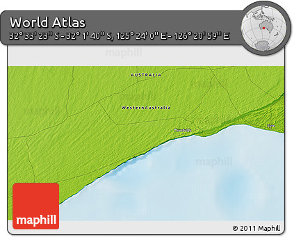 Physical 3D Map of the Area around 32° 17' 31" S, 125° 52' 30" E
