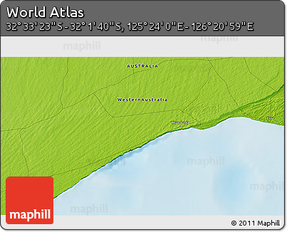 Physical 3D Map of the Area around 32° 17' 31" S, 125° 52' 30" E