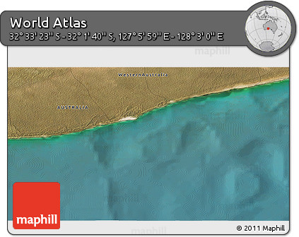 Satellite 3D Map of the Area around 32° 17' 31" S, 127° 34' 30" E