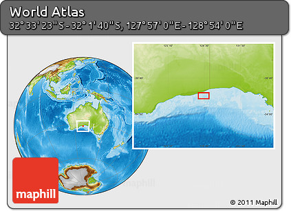 Physical Location Map of the Area around 32° 17' 31" S, 128° 25' 30" E