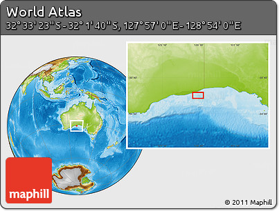 Physical Location Map of the Area around 32° 17' 31" S, 128° 25' 30" E
