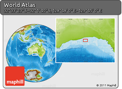 Physical Location Map of the Area around 32° 17' 31" S, 129° 16' 30" E