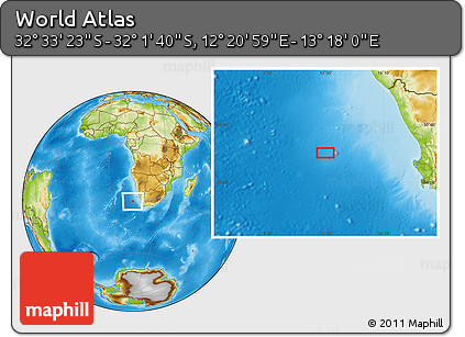 Physical Location Map of the Area around 32° 17' 31" S, 12° 49' 29" E