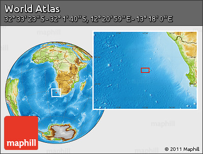 Physical Location Map of the Area around 32° 17' 31" S, 12° 49' 29" E