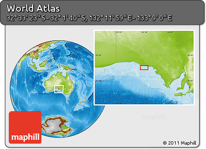 Physical Location Map of the Area around 32° 17' 31" S, 132° 40' 30" E