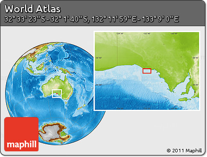 Physical Location Map of the Area around 32° 17' 31" S, 132° 40' 30" E