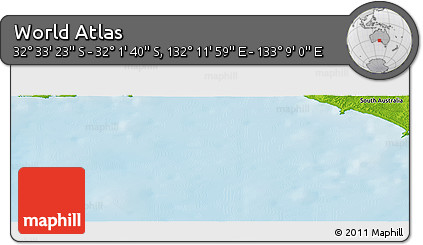 Physical Panoramic Map of the Area around 32° 17' 31" S, 132° 40' 30" E