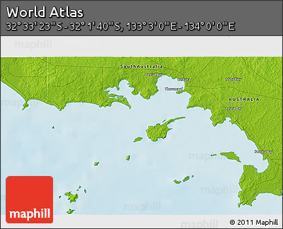 Physical 3D Map of the Area around 32° 17' 31" S, 133° 31' 30" E