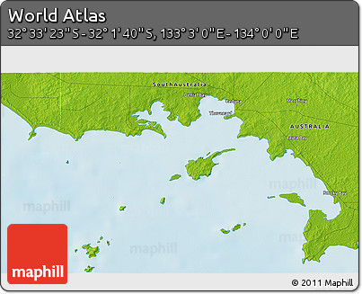 Physical 3D Map of the Area around 32° 17' 31" S, 133° 31' 30" E