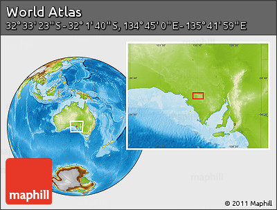 Physical Location Map of the Area around 32° 17' 31" S, 135° 13' 29" E