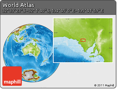 Physical Location Map of the Area around 32° 17' 31" S, 135° 13' 29" E