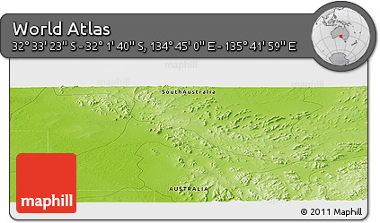 Physical Panoramic Map of the Area around 32° 17' 31" S, 135° 13' 29" E