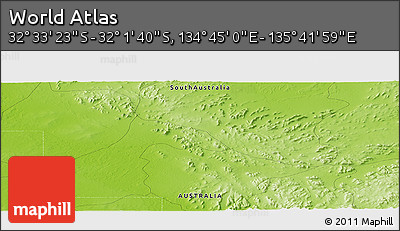 Physical Panoramic Map of the Area around 32° 17' 31" S, 135° 13' 29" E