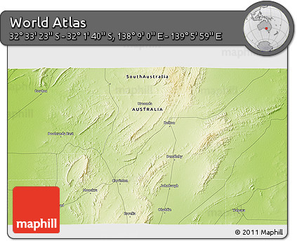 Physical 3D Map of the Area around 32° 17' 31" S, 138° 37' 30" E