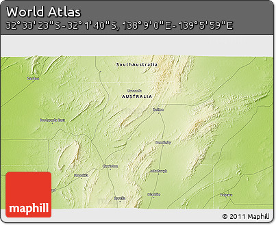 Physical 3D Map of the Area around 32° 17' 31" S, 138° 37' 30" E