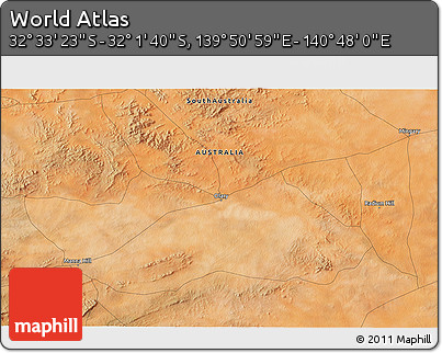Satellite 3D Map of the Area around 32° 17' 31" S, 140° 19' 29" E
