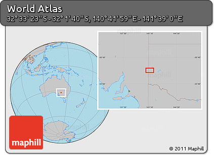Gray Location Map of the Area around 32° 17' 31" S, 141° 10' 30" E