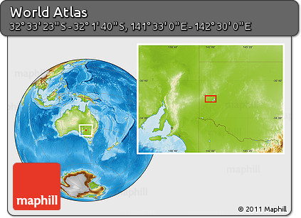 Physical Location Map of the Area around 32° 17' 31" S, 142° 1' 30" E