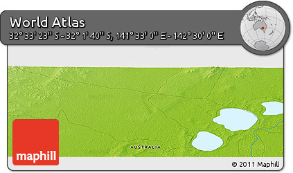 Physical Panoramic Map of the Area around 32° 17' 31" S, 142° 1' 30" E