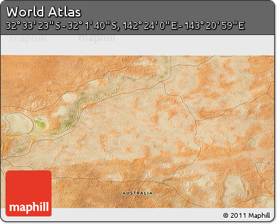 Satellite 3D Map of the Area around 32° 17' 31" S, 142° 52' 30" E