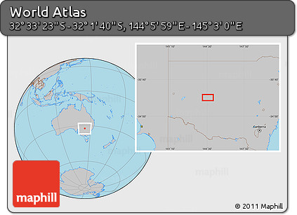 Gray Location Map of the Area around 32° 17' 31" S, 144° 34' 29" E