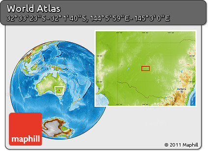 Physical Location Map of the Area around 32° 17' 31" S, 144° 34' 29" E