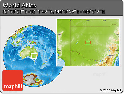 Physical Location Map of the Area around 32° 17' 31" S, 144° 34' 29" E