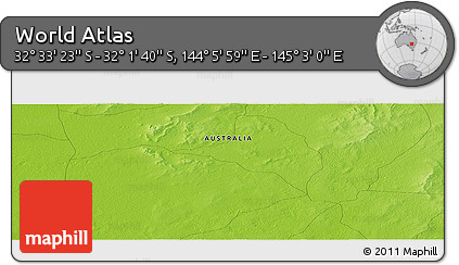 Physical Panoramic Map of the Area around 32° 17' 31" S, 144° 34' 29" E
