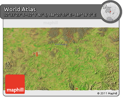 Satellite 3D Map of the Area around 32° 17' 31" S, 148° 49' 29" E
