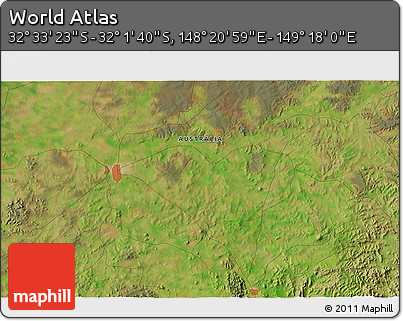 Satellite 3D Map of the Area around 32° 17' 31" S, 148° 49' 29" E