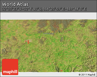 Satellite 3D Map of the Area around 32° 17' 31" S, 148° 49' 29" E