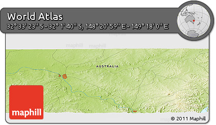 Physical Panoramic Map of the Area around 32° 17' 31" S, 148° 49' 29" E