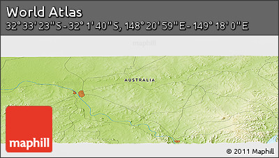 Physical Panoramic Map of the Area around 32° 17' 31" S, 148° 49' 29" E