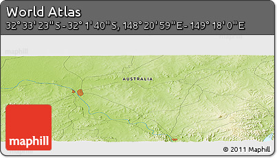 Physical Panoramic Map of the Area around 32° 17' 31" S, 148° 49' 29" E