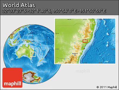 Physical Location Map of the Area around 32° 17' 31" S, 151° 22' 30" E