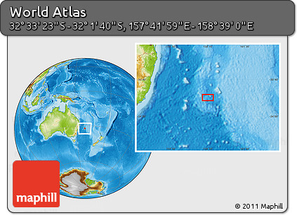 Physical Location Map of the Area around 32° 17' 31" S, 158° 10' 30" E