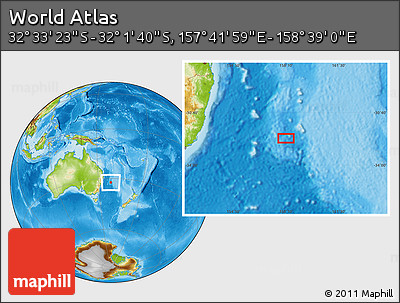 Physical Location Map of the Area around 32° 17' 31" S, 158° 10' 30" E