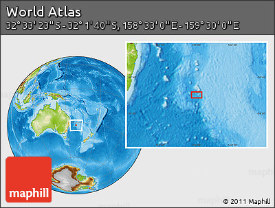 Physical Location Map of the Area around 32° 17' 31" S, 159° 1' 30" E
