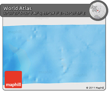 Physical 3D Map of the Area around 32° 17' 31" S, 159° 52' 30" E