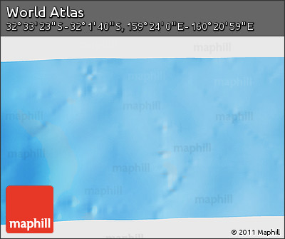 Physical 3D Map of the Area around 32° 17' 31" S, 159° 52' 30" E