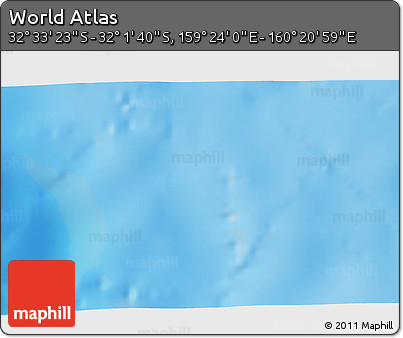 Physical 3D Map of the Area around 32° 17' 31" S, 159° 52' 30" E