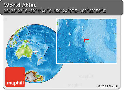 Physical Location Map of the Area around 32° 17' 31" S, 159° 52' 30" E