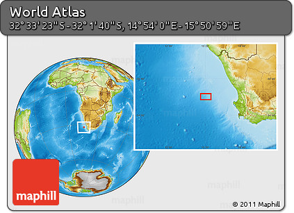 Physical Location Map of the Area around 32° 17' 31" S, 15° 22' 30" E