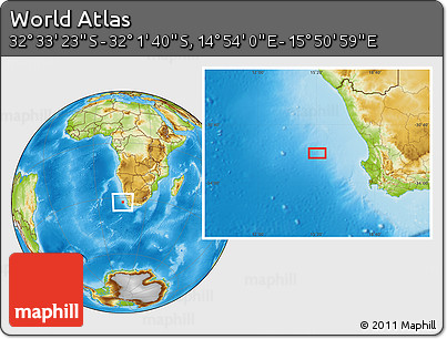 Physical Location Map of the Area around 32° 17' 31" S, 15° 22' 30" E