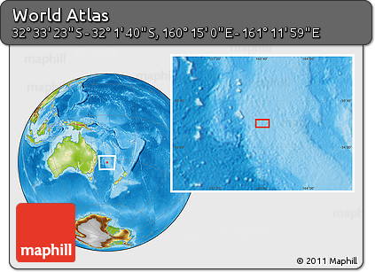 Physical Location Map of the Area around 32° 17' 31" S, 160° 43' 29" E