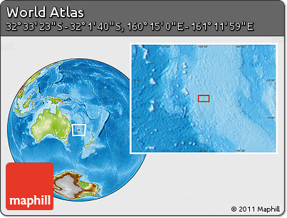 Physical Location Map of the Area around 32° 17' 31" S, 160° 43' 29" E