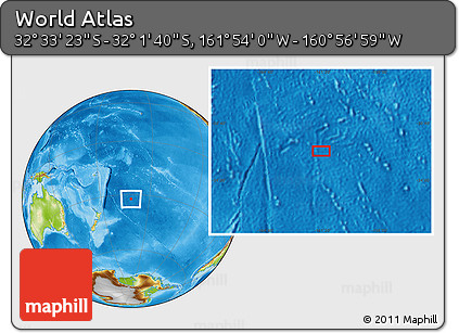 Physical Location Map of the Area around 32° 17' 31" S, 161° 25' 30" W